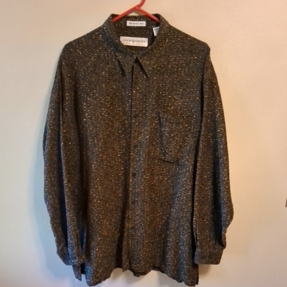 Jhane Barnes Brown and Gold Casual Button Down Shirt